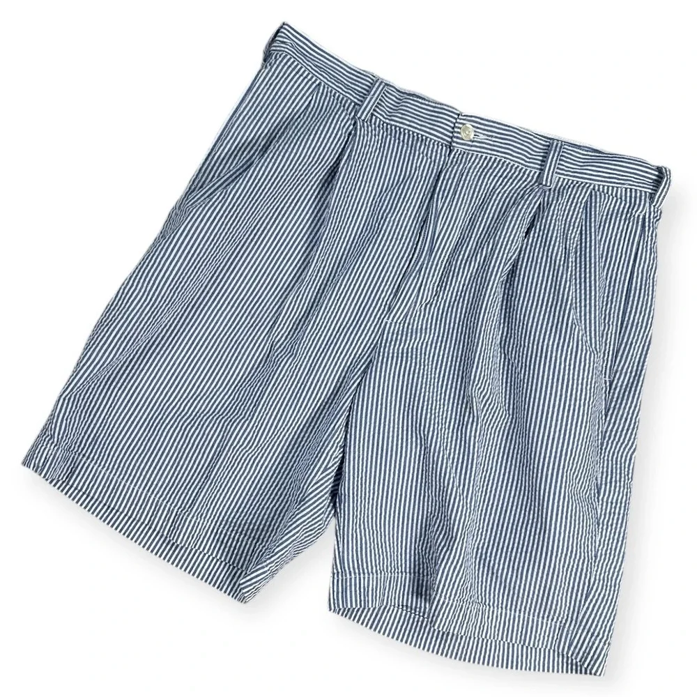 JOS A BANK Men's Blue White‎ Stripe Seersucker Casual Cotton Shorts Size 35